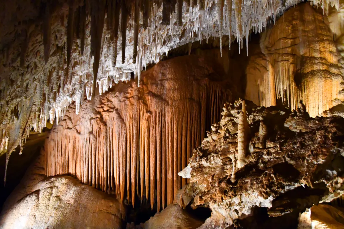 flowstone in cave resembling organ pipes