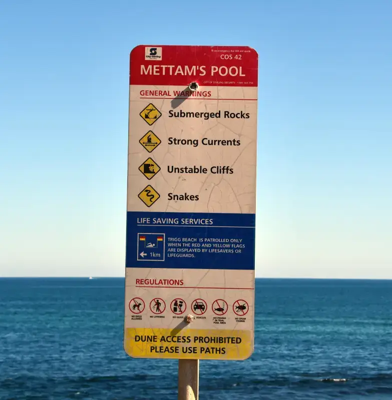 safety sign warning for mettams pool