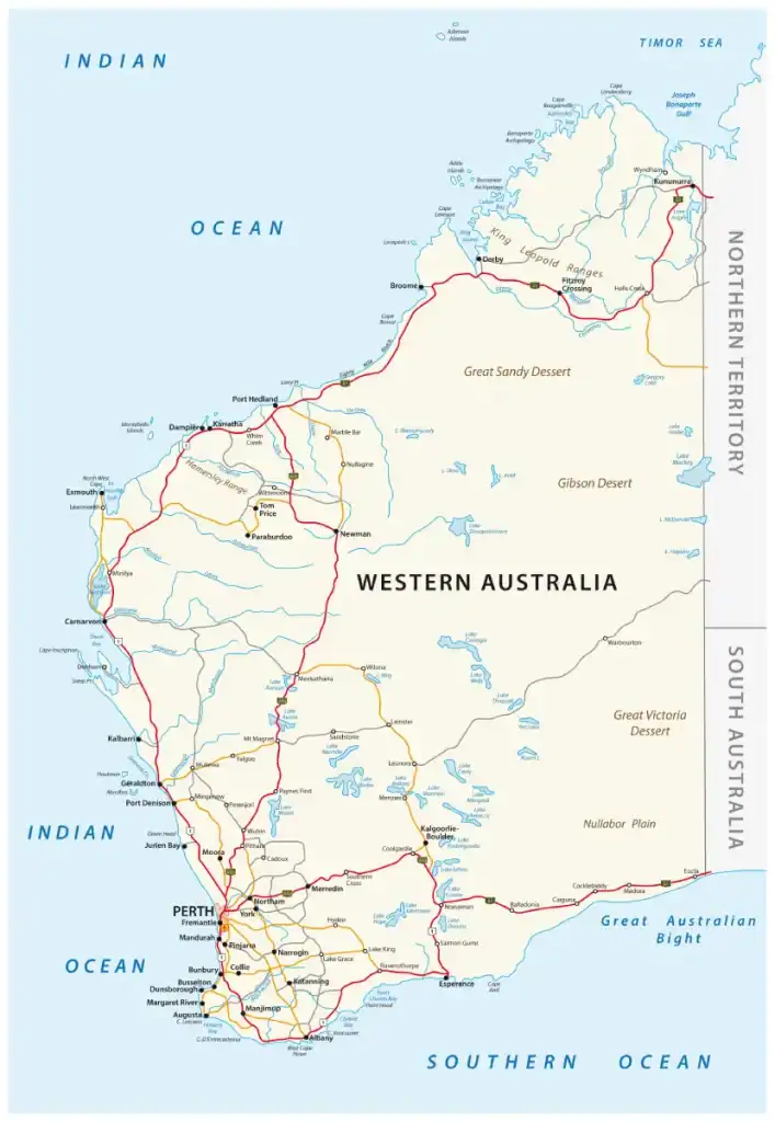 Western Australia Travel Guide: How to Plan the Perfect WA Trip 1 map of western australia showing the vast distances between places